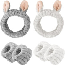 Set mit 2 Hasenohren-Haarreifen und 4 Armbändern, Make-up-Haarreifen für Damen, niedliche Kopfbedeckung zum Gesichtwaschen, Sc