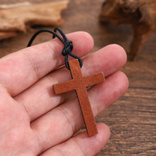 Cross Pendant Necklace Wooden Crucifix for Women Retro Religious Accessory