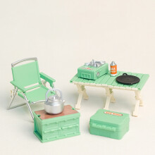 Conjunto de 8 peças de mini móveis, conjunto de equipamentos de camping em miniatura, mesas e cadeiras de camping em miniatur
