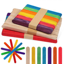 150Pcs Wooden Ice Cream Sticks Colorful Natural Wooden Ice Sticks Wood Spatulas for DIY Crafts Baking