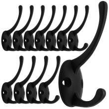 12 Pack Black Coat Hooks Wall Mounted With 24 Screws Retro Double Hooks Utility Black Hooks For Coat, Scarf, Bag, Towel, Key,