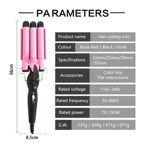 Curler, 3 Barrel Curler With Adjustable Temperature And Lcd Temperature 1