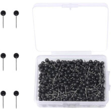 500 Pcs Map Push Pins, Round Head Map Tacks Push Pins Black Drawing Pins with Stainless Steel Point