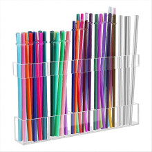 Soporte grande de acrílico para pajitas de 9,8 pulgadas para armario con doble cara.