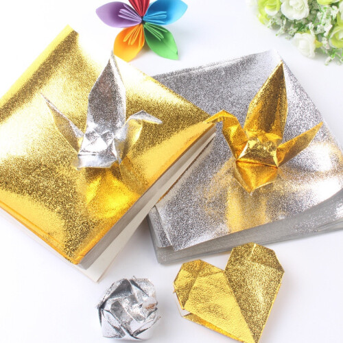 100 feuilles de papier origami doré pour projets de loisirs créatifs faits main
