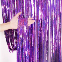 Metallic-Lametta-Folienfransen-Vorhänge, 2 Stück, 1 m x 2,5 m, lila Partyfolien-Dekorationen, Luftschlangen, Partyhintergrund-