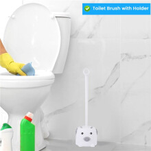Cartoon Cute Piggy Toilet Brush Soft Hair Household Cartoon Toilet Cleaning Brush Tools with Holder -Gray