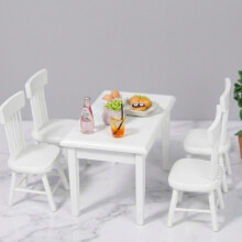 1/12 poppentafel- en stoelenset, 5-delige poppenhuismeubels en accessoires