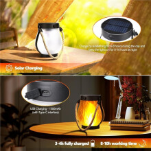 Lot de 2 Lanternes Solaires D'Extérieur Étanches, Lanternes Solaires à Flamme Dansante pour Décoration de Jardin et de Terrasse