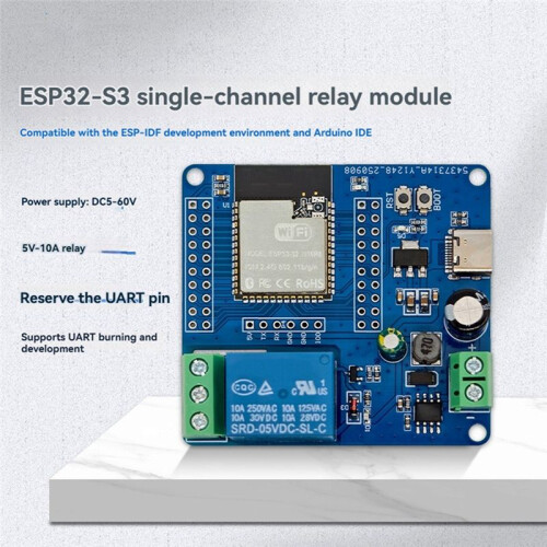 ESP32-S3 WIFI -Ontwikkelbordmodule  5-60V-Aangedreven Enkelkanaals Relaismodule USB C-Interface 1