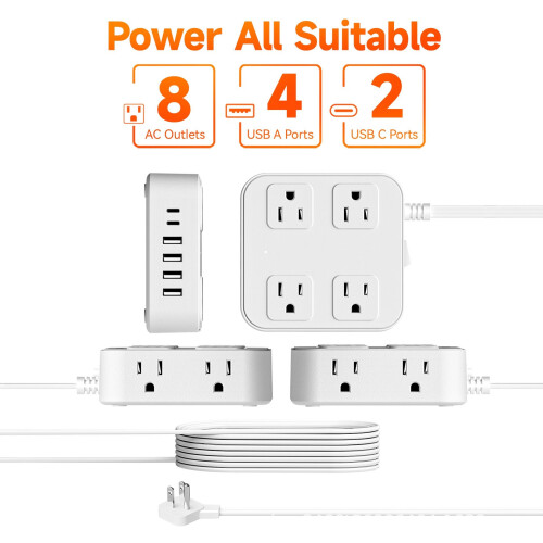 Panel de enchufes de 110 V con interruptor independiente, cable de extensión USB, extensor de enchufe multifuncional de alta p 1