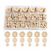 255 Stück Holzknöpfe in verschiedenen Größen, runde Naturholzknöpfe in den Größen 10 mm, 15 mm und 20 mm, zum Nähen, Basteln u