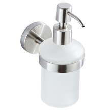 Vloeibare zeepdispenser met standaard, mat glas, wandmontage, gepolijst roestvrijstalen vin