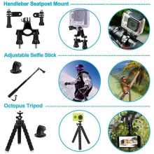 Compatibel met GoPro Hero 13 Black waterdichte hoes met borstband, gehard glazen schermbeschermer en selfiestick.
