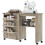 Folding Sewing Table, Drop Leaf Craft Table w/ Storage Bins, Open Shelf & Wheels, Rolling Sewing Machine Cabinet Desk for Small Space, Grey 2