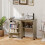 Folding Sewing Table, Drop Leaf Craft Table w/ Storage Bins, Open Shelf & Wheels, Rolling Sewing Machine Cabinet Desk for Small Space, Grey 4