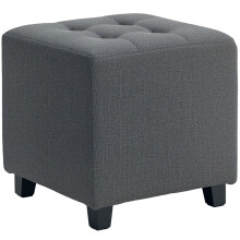 (Grey, Polyester) Grey Square Linen Footstool with Side Pocket