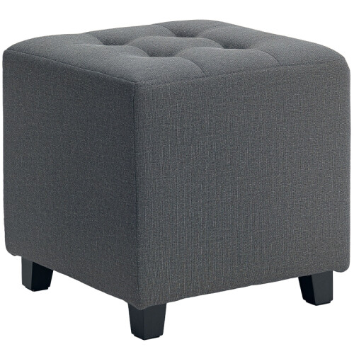 (Grey, Polyester) Grey Square Linen Footstool with Side Pocket