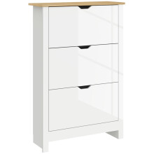Slim Shoe Cabinet, Narrow Shoe Cupboard with 3 Flip Drawers, Adjustable Shelves for 18 Pairs of Shoes, High Gloss White