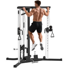 Home Gym Machine, Multifunctional Equipment w/ High-Low Pulleys, Pull-Up Bar, 15-Position Adjustable Strength Training Station, Full Body Fitness