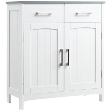 (White, Engineered Wood) Freestanding White Bathroom Cabinet with 2 Drawers
