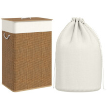 Bamboo Laundry Basket with Lid, 72L Laundry Hamper with Rope Handles, Washing Basket with Removable Washable Liner Bag for Bathroom, Bedroom, Brown
