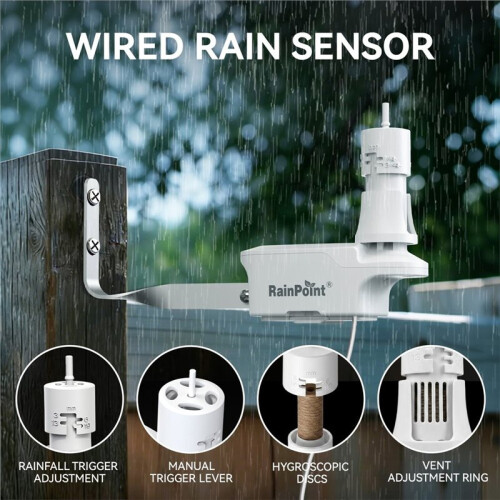 RAINPOINT Wired Rain Sensor for Sprinkler Controller, Irrigation System, Automatic Shut Off with Adjustable Dry-Out