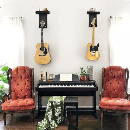 Gitarrväggfäste, Automatisk Lås Gitarrhängare, Svart Furu Gitarrväggshängare, Gitarrhållare Väggstativ 2