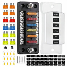 Car Fuse Box Holder Flame Retardant 32V 75A Blade Fuse Block with Double Fuses Cover 6 Ways for Auto Car Marine Trike