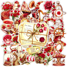 50PCS Vintage Rose Stickers Waterproof Floral Vinyl Decals for Scrapbook Journal DIY Romantic Decor
