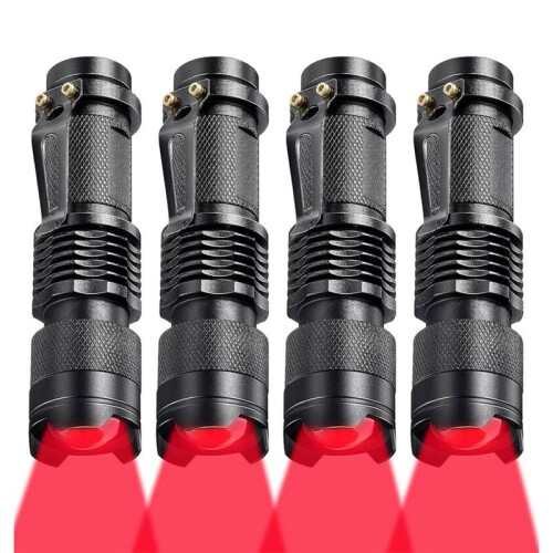 4pcs Red Light Flashlight LED Single Mode Torch 1 Mode Scalable Red Lens Filter Flashlight for Night Astronomy Aviation