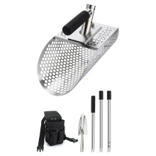 Sand Scoop for Metal Detecting,45in Long Anti-Rust Stainless Steel Tooth Sifter, Sand Shovel Sifter for the Beach