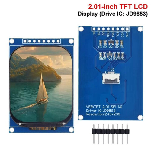 Módulo de Display LCD TFT de 2,01 Polegadas JD9853 Driver IC Resolução 240x296 Tela LCD Colorida de 8 Pinos SPI para Projeto DIY 2
