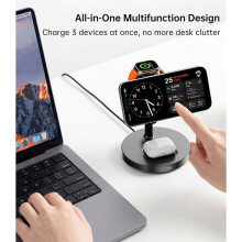 Qi2.2 25W Fast Wireless Charger 3 in 1 Active Cooling Magnetic Stand for 16 15 Watch AirPods White