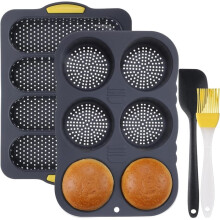 4 Pcs Silicone Hamburger Bun Pan and Hotdog Bun Pan Set,Non-Stick 6-Cup Hamburger Mold & 4-Wave French Bread Baking Tray