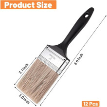 12 Pack 3 Inch Platte Verfkwast Set, Verfkwasten voor Muren met Zwarte Plastic Handgreep, Professioneel DIY Verf Gereedschap