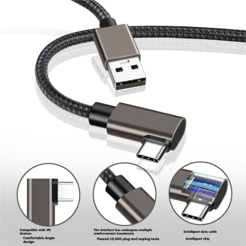USB A to Type C VR Cable USB C Data Cable Type C VR Link Cable USB3.0 Fast Charging 90 Degree for  Quest 1/2 2