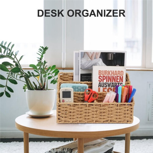 Geweven Postorganisator voor Bureau, Desktop Posthouder Sorteringsmand met Envelop Brief Bestandscompartiment 2