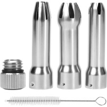Nozzle Metal Whipped Cream Dispenser, Replacement Decorating Nozzle Set Universal, Silver, Tulip, Star Opening