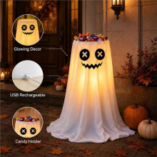 Light Candy Bowl Floor Stand, Halloween Decorative Dish with Remote, Decor for Front Door Porch
