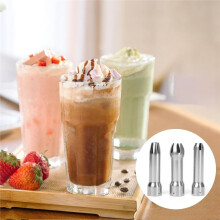 Nozzle Metal Whipped Cream Dispenser, Replacement Decorating Nozzle Set Universal, Silver, Tulip, Star Opening