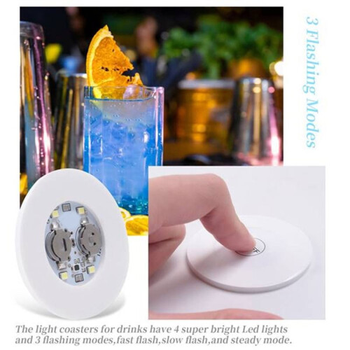 16 Pack LED Coaster Light  Coasters LED Bottle Lights LED Sticker Coaster Discs Light  for Flash Light  Cup 1
