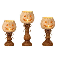3pcs Rustic White Pumpkin Tealight Candle Holder Set for Farmhouse Halloween Fall Thanksgiving Party Table Centerpiece