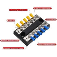 5-Weg Stroomverdelingsblok Busbar 12V-48V Busbar Terminalblok 100A Terminalblok voor RV'S, Auto'S, Boten, Jachten, Enz.