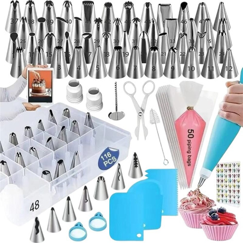 116PCS Cake Decorating Kit with Piping Tips & Bags - Complete Baking Tools for Beginners