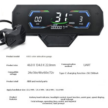 H3C E-Bike Speedometer LCD Display 24V/36V/48V/60V/72V UART Type C Electric Scooter LCD Color Animated Meter 5PIN