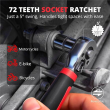 48Pcs 1/4" Ratchet Set, 72-Tooth & Right Angle Driver, CR-V Steel, for Auto/Bike Repair & Tight Spaces