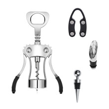 Wine Opener Gift Set with Corkscrew, Pourer & Bottle Stopper Includes Corkscrew, Foil Cutter, Pourer and Stopper