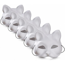 5 Cat Therian Mask White Cat Masks to Paint Animal Half Facemasks Cosplay Mask for Masquerade,Halloween Party