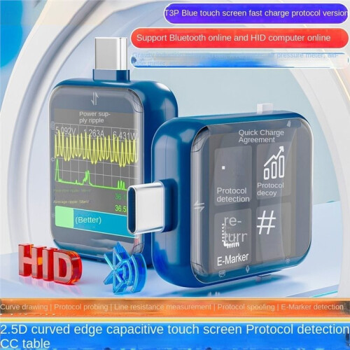 T3P Touch Control USB-Leistungstester, Digitales Voltmeter, Amperemeter, Kapazitätstester für USB-Ladegeräte mit Typ C 2